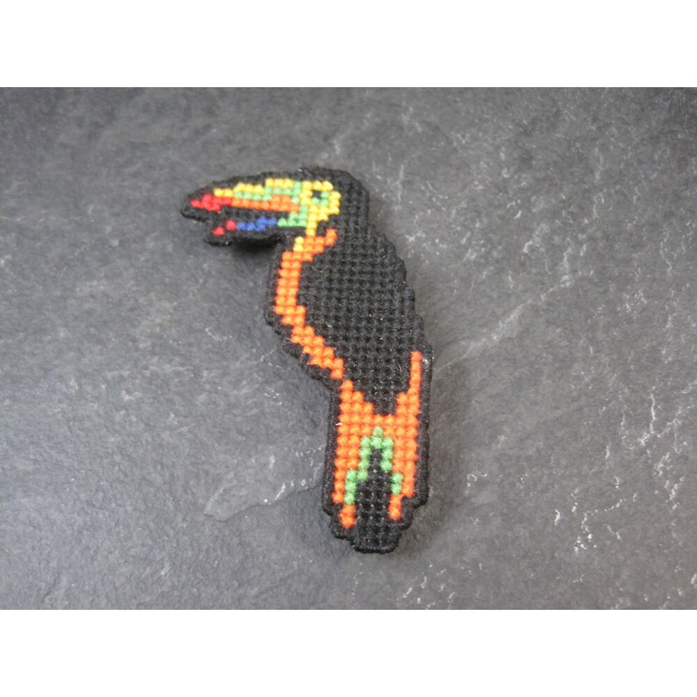 Vintage Cross Stitch Toucan Brooch Pin
